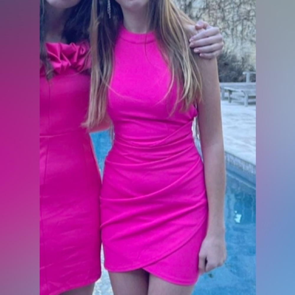 Hot Pink Sparkle Back body on cocktail dress